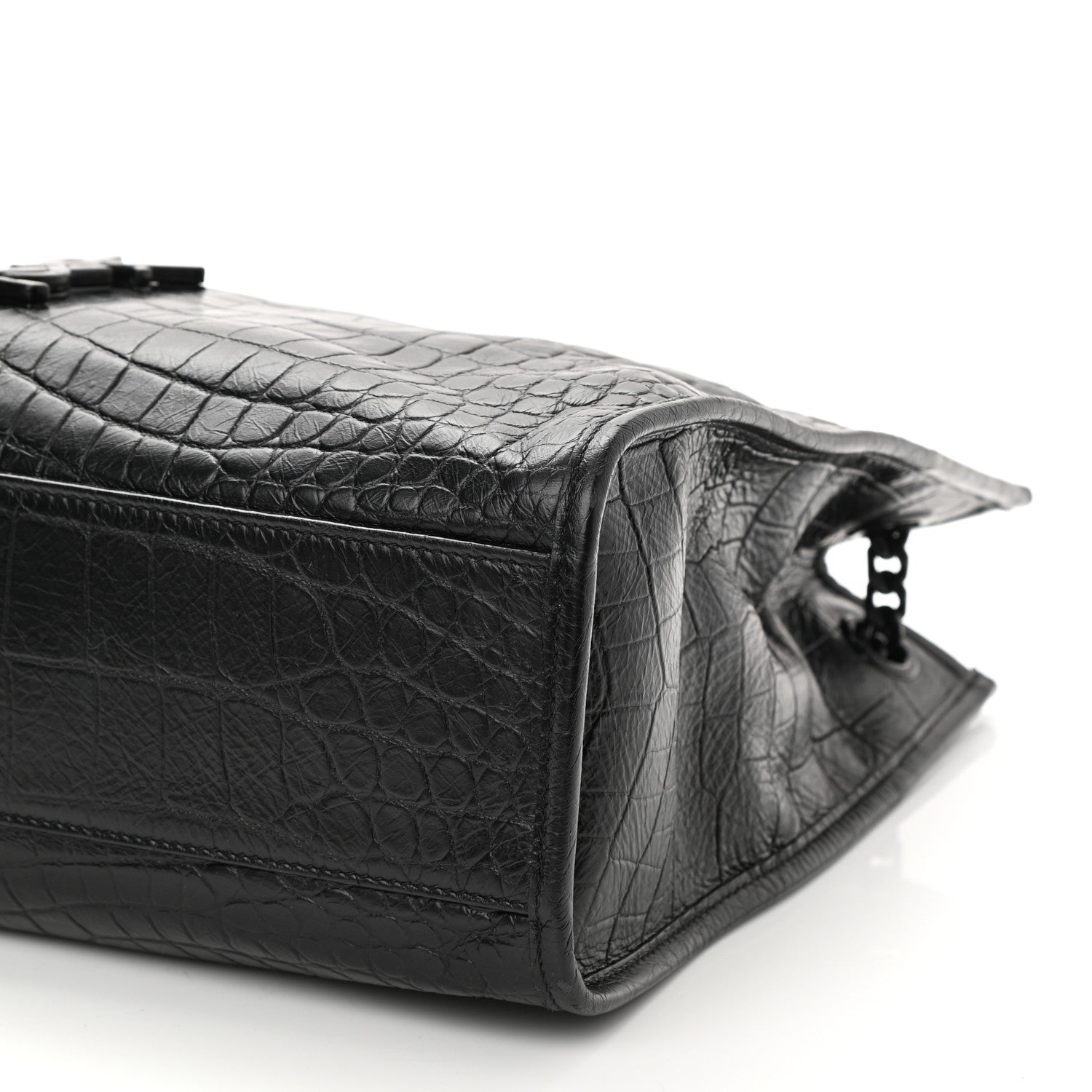 Saint Laurent Calfskin Crocodile Embossed Monogram Medium Niki Shopping Bag Black 8 of 8