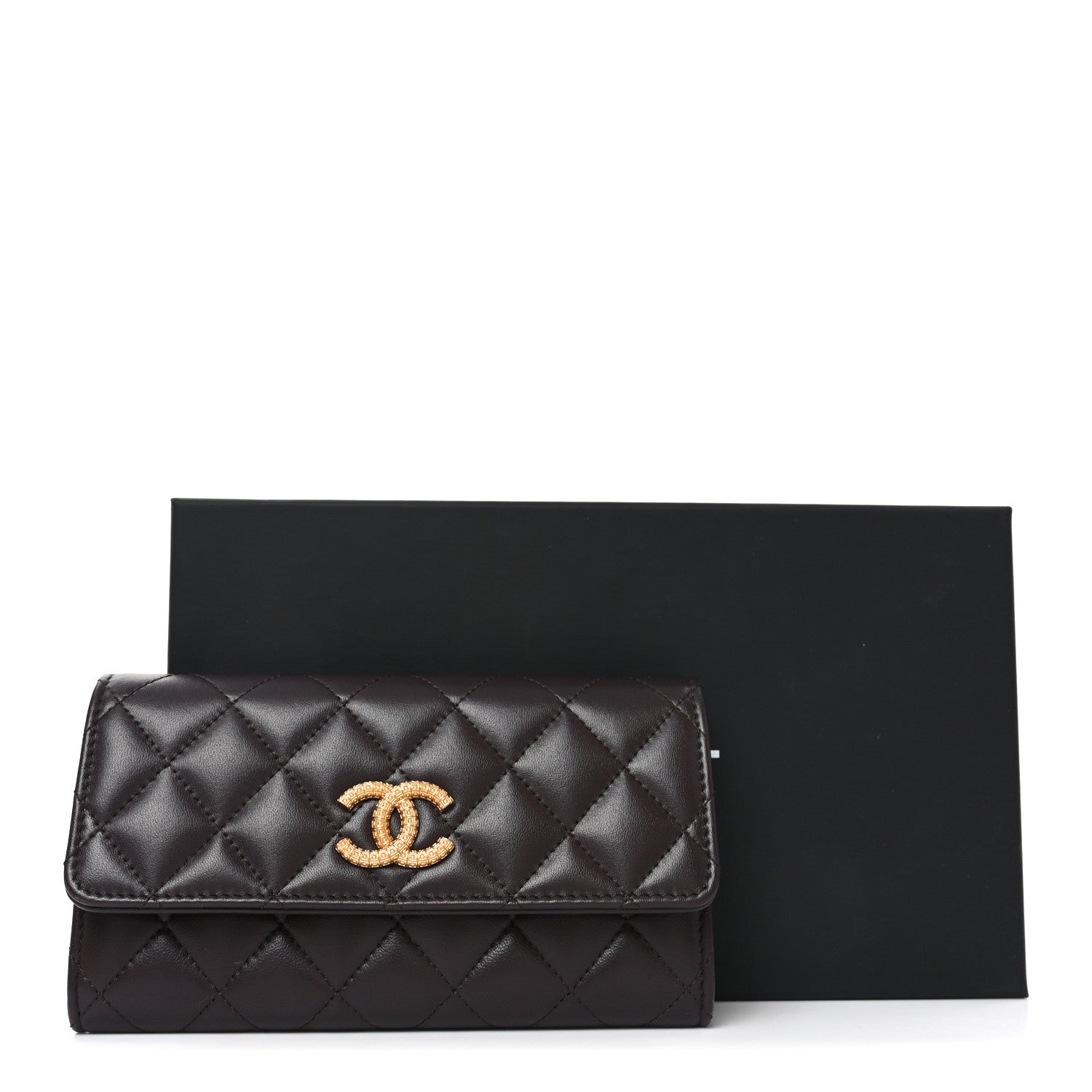 Chanel Lambskin Quilted Studded CC Large Gusset Flap Wallet Dark Purple 9 of 9