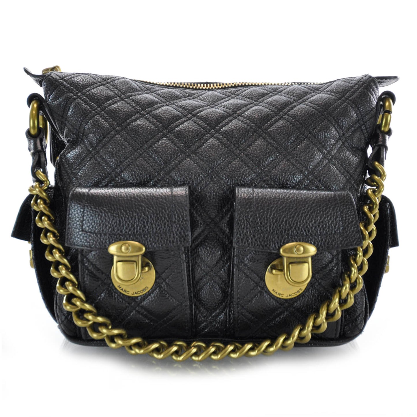 Leather Quilted Multipocket Hobo Black