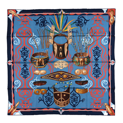 Hermes Silk Le Regard de l'Arctique Scarf 90 Marine Bleu Jean Tangerine 1 of 3