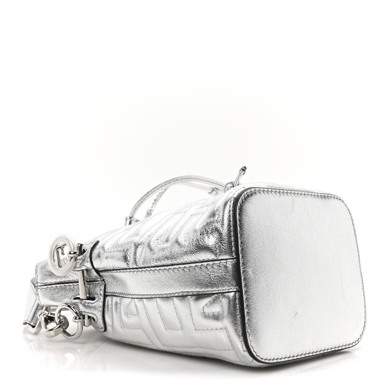 Fendi X MARC JACOBS Agnello Laminato Trapunta FF Mini Mon Tresor Bucket Bag Argento 4 of 10