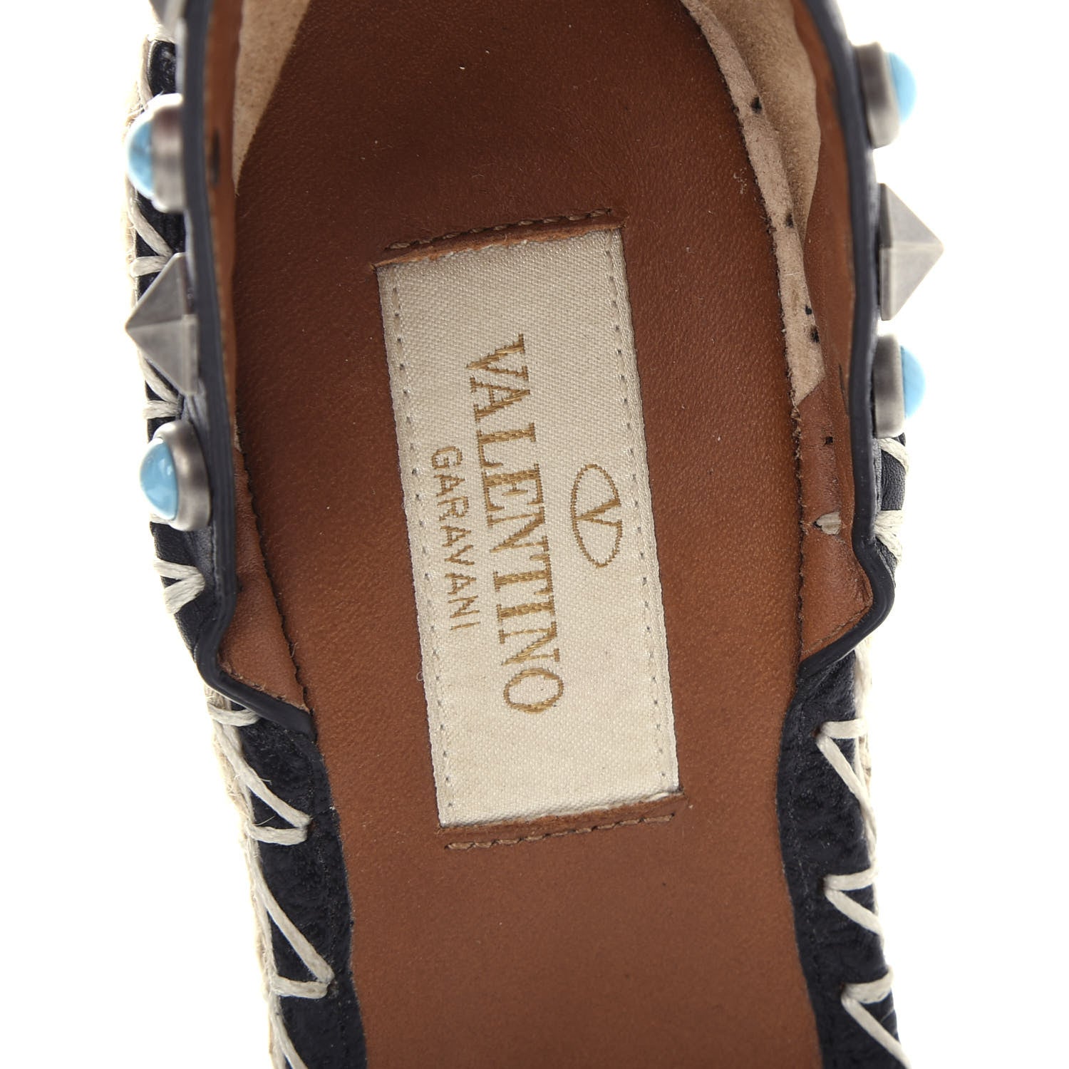 Valentino Garavani Grained Calfskin Turquoise Rockstud Rolling Ankle Wrap Espadrille 15/85mm Wedges 36 Black 8 of 12
