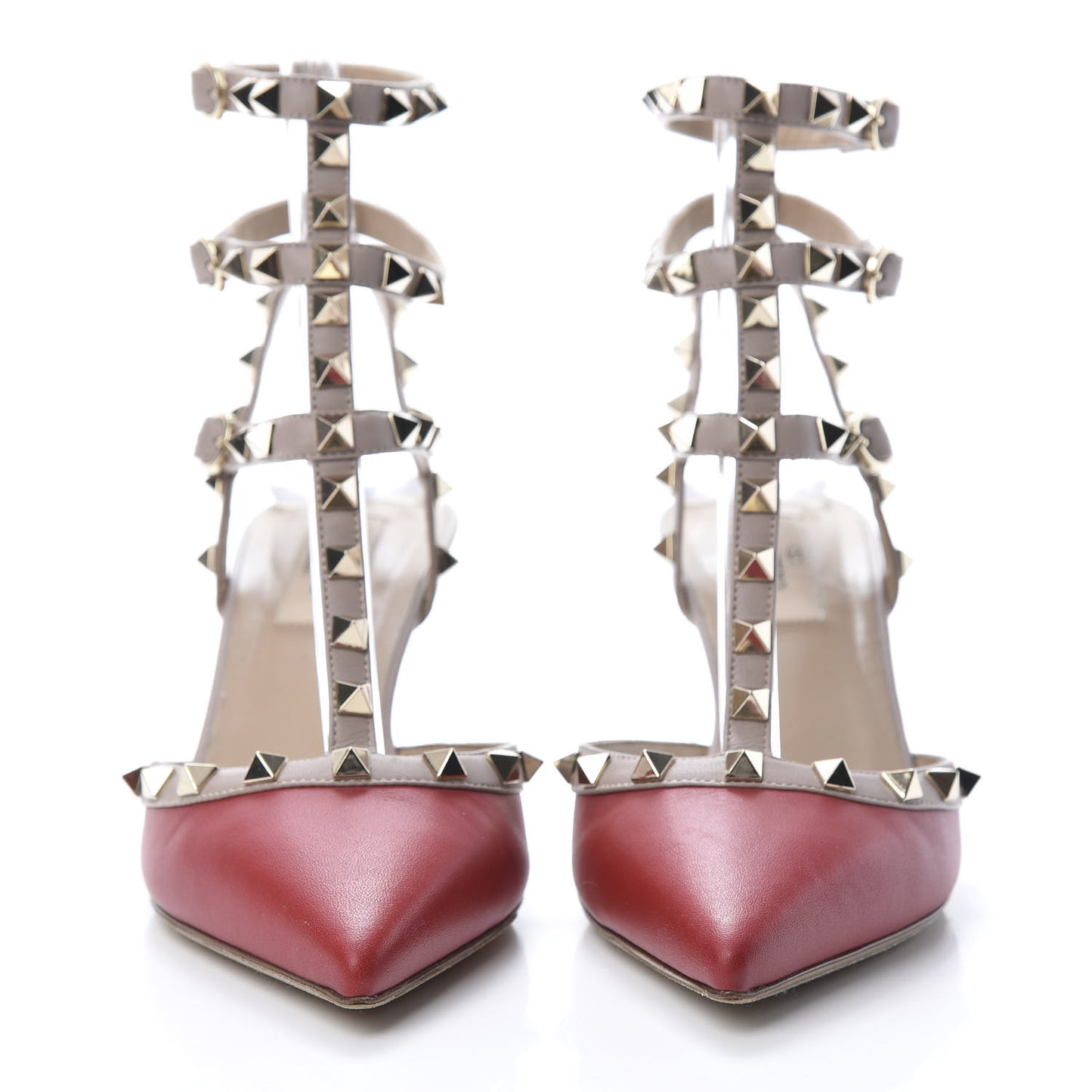 Nappa Rockstud Ankle Strap Low Heel Pumps 38 Red Poudre