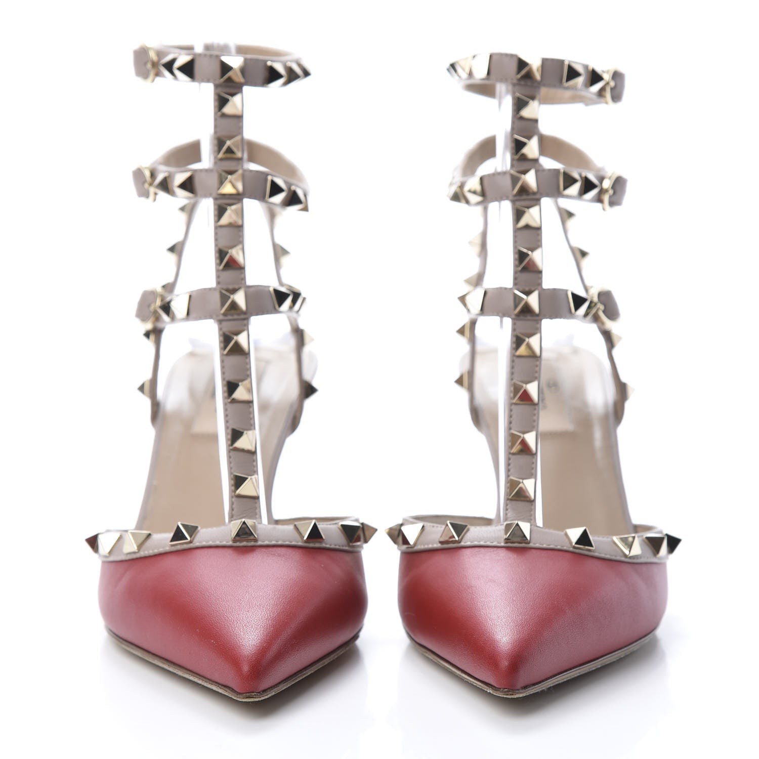 Valentino Garavani Nappa Rockstud Ankle Strap Low Heel Pumps 38 Red Poudre 2 of 12