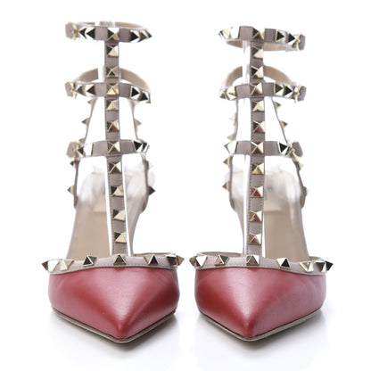 Valentino Garavani Nappa Rockstud Ankle Strap Low Heel Pumps 38 Red Poudre 2 of 12