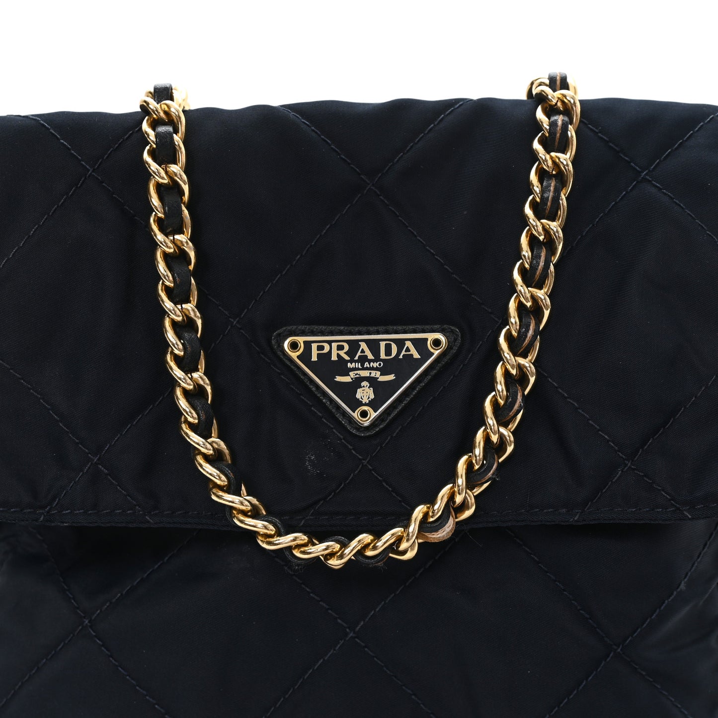 Nylon Tessuto Impuntu Quilted Flap Shoulder Bag Blue