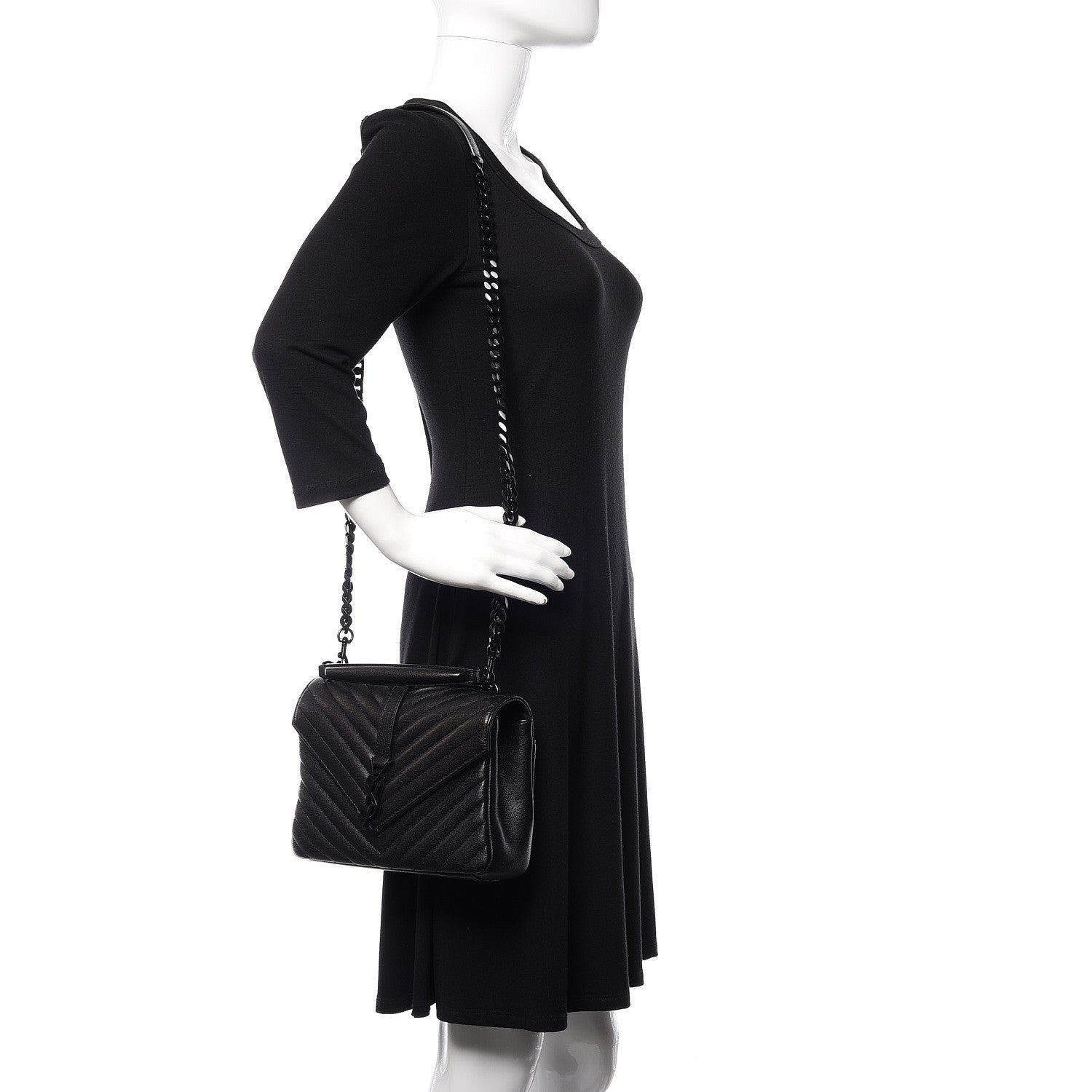 Saint Laurent Sheepskin Matelasse Chevron Monogram Medium College Bag Black 2 of 16
