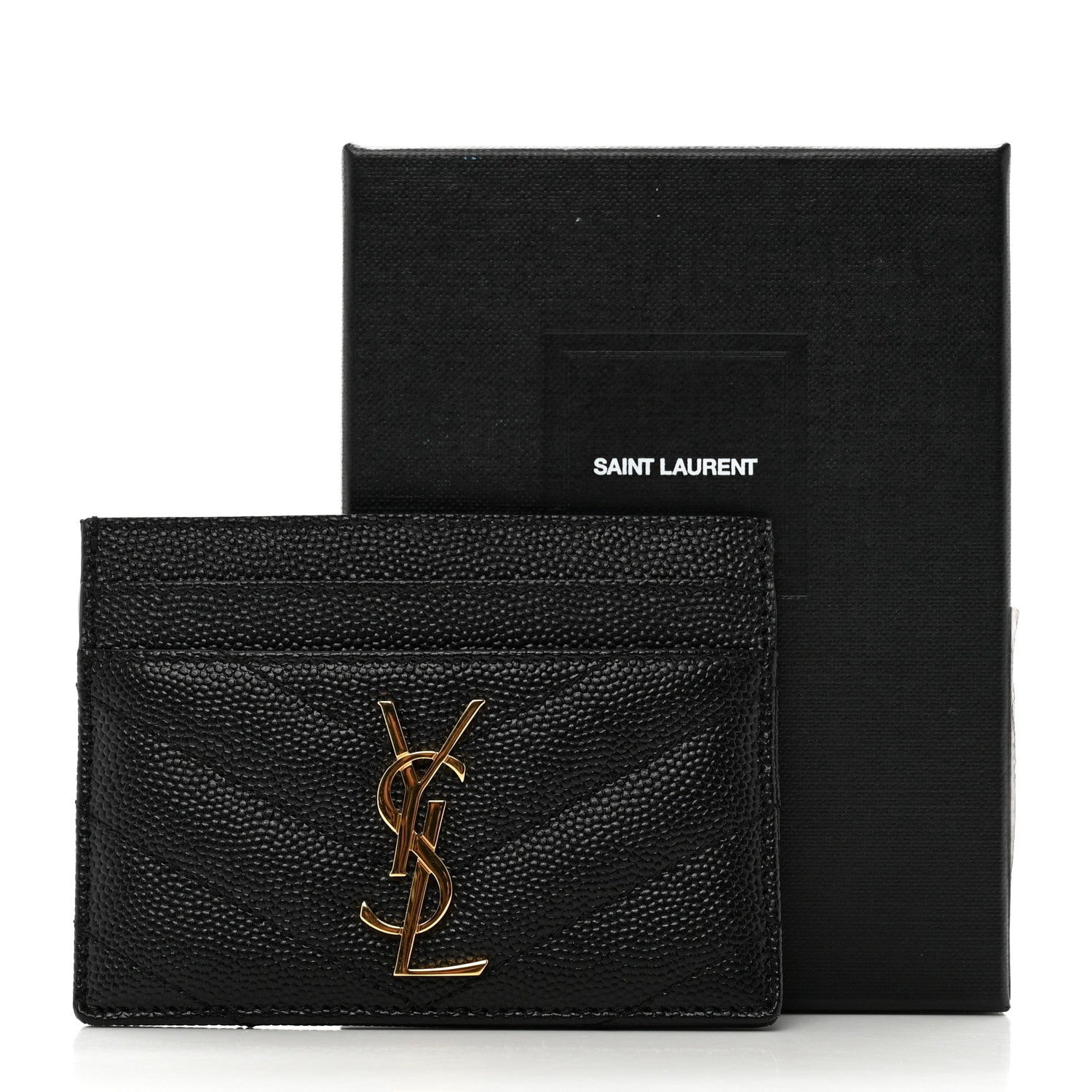 Saint Laurent Grain De Poudre Matelasse Chevron Monogram Credit Card Case Black 8 of 8