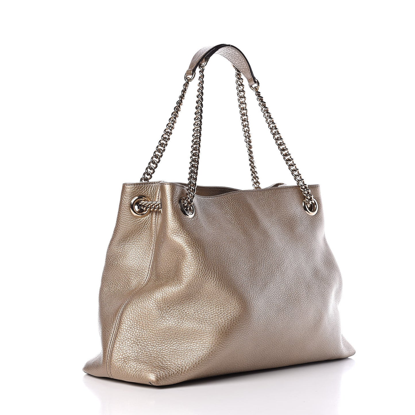 Metallic Pebbled Calfskin Medium Soho Chain Shoulder Bag Golden Beige