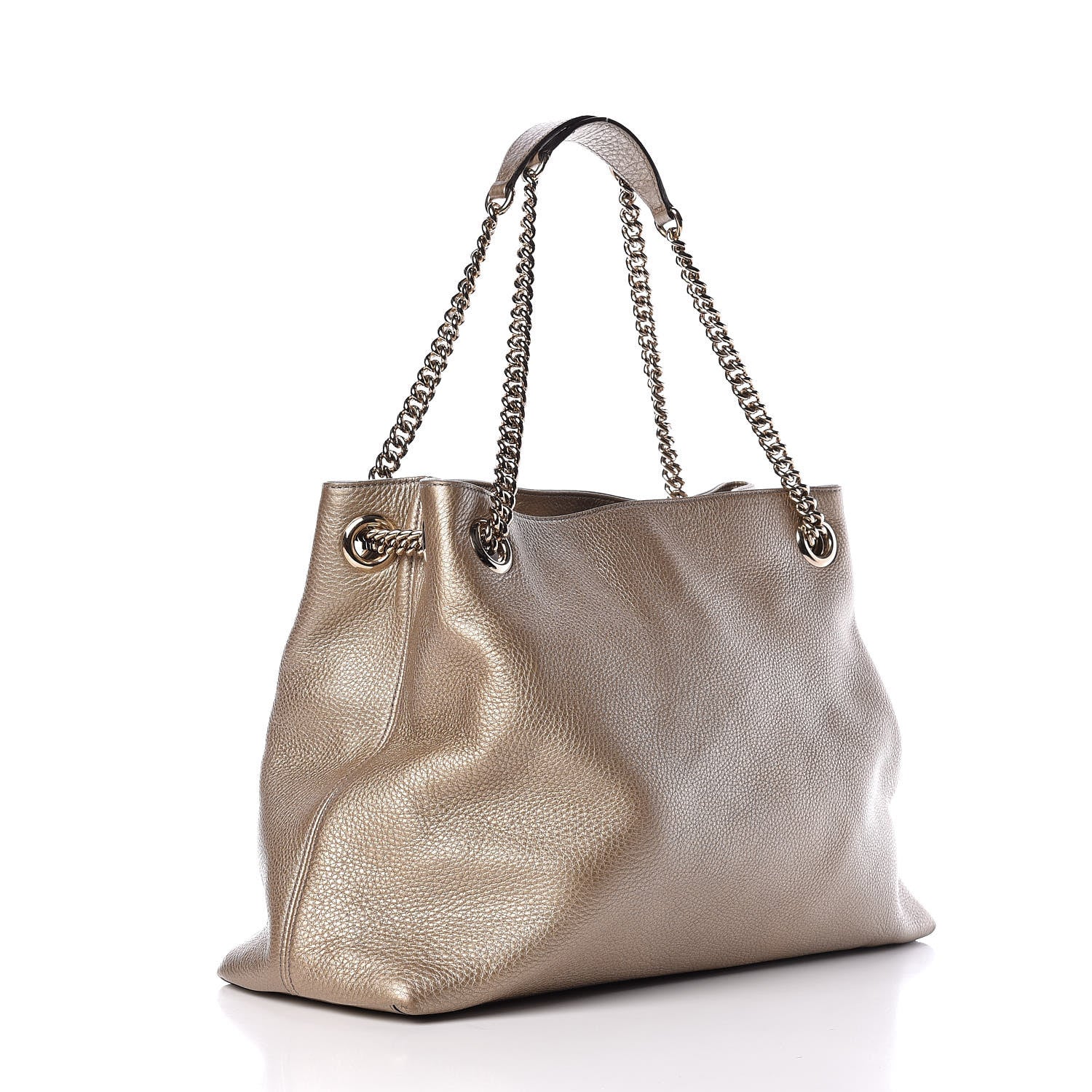 Gucci Metallic Pebbled Calfskin Medium Soho Chain Shoulder Bag Golden Beige 3 of 15