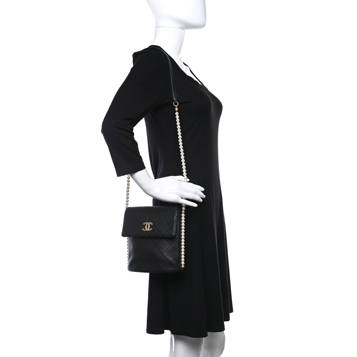 Chanel Calfskin Quilted Pearl Small About Pearls Hobo Bag Black 2 of 9