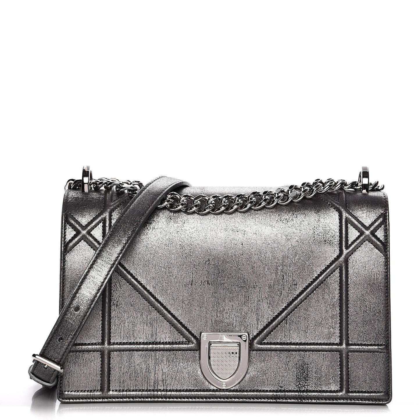 Metallic Brushed Calfskin Medium Diorama Flap Bag Titanium
