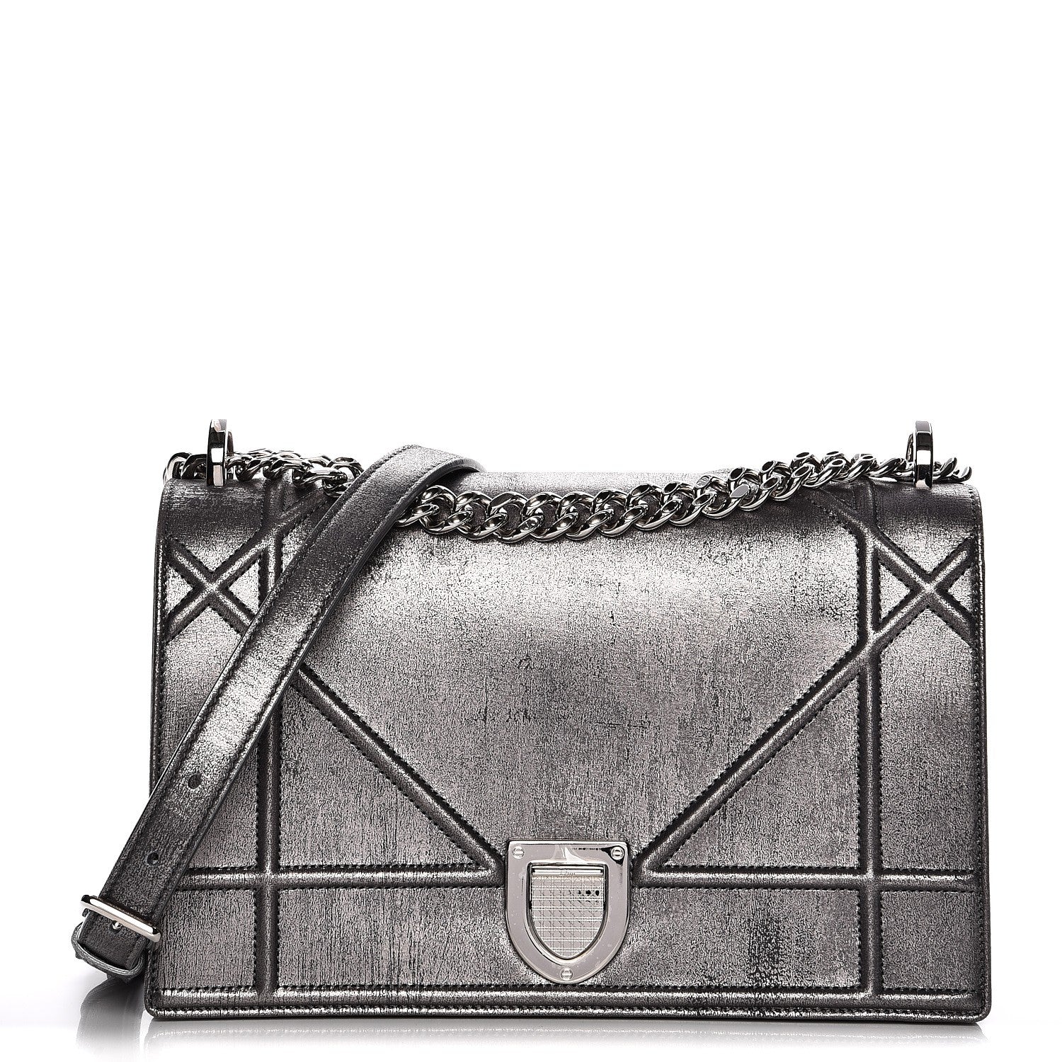 Christian Dior Metallic Brushed Calfskin Medium Diorama Flap Bag Titanium 1 of 10
