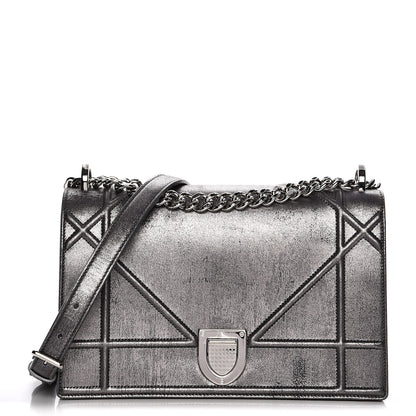 Christian Dior Metallic Brushed Calfskin Medium Diorama Flap Bag Titanium 1 of 10