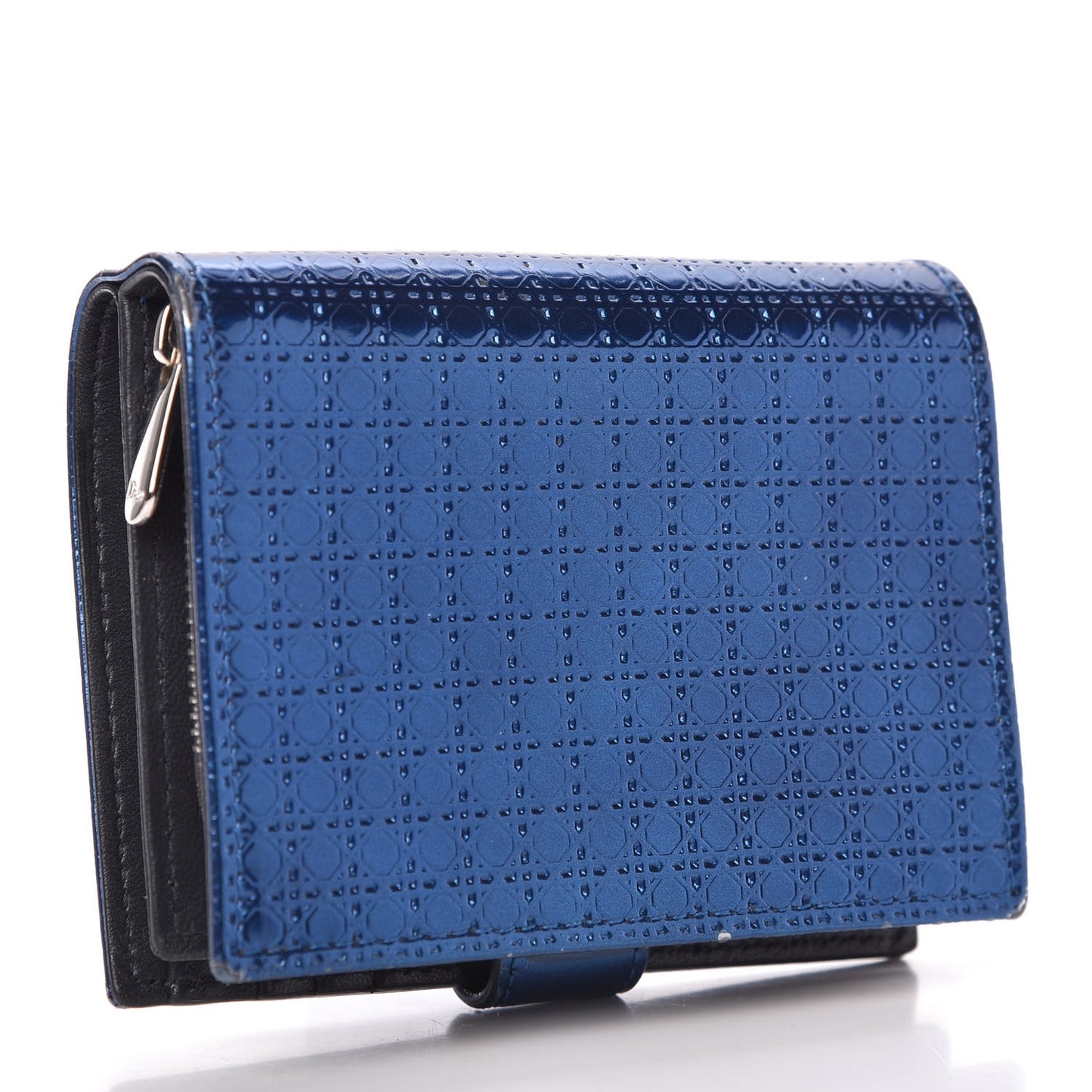 Metallic Patent Micro-Cannage Lady Dior Eden Wallet Blue