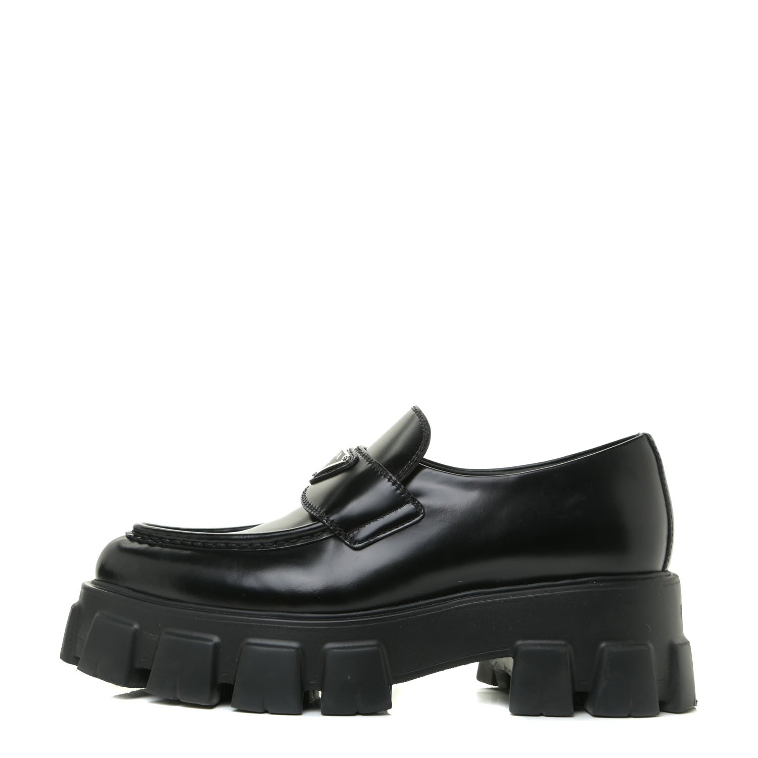 Prada Spazzolato Triangle Logo Monolith Pointy 55mm Loafers 37.5 Black 1 of 17