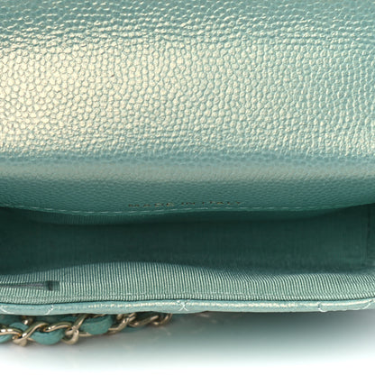 Chanel Iridescent Caviar Quilted Pearl On Top Coin Purse With Chain Light Green 4 of 5