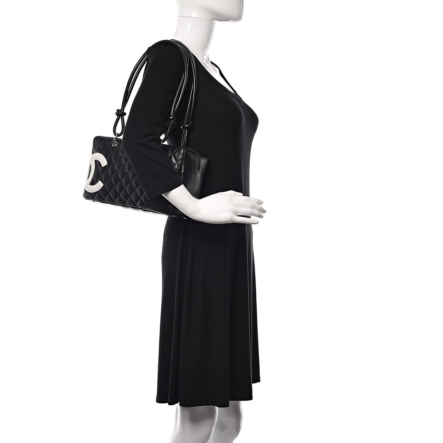 Calfskin Quilted Large Cambon Bowler Black White