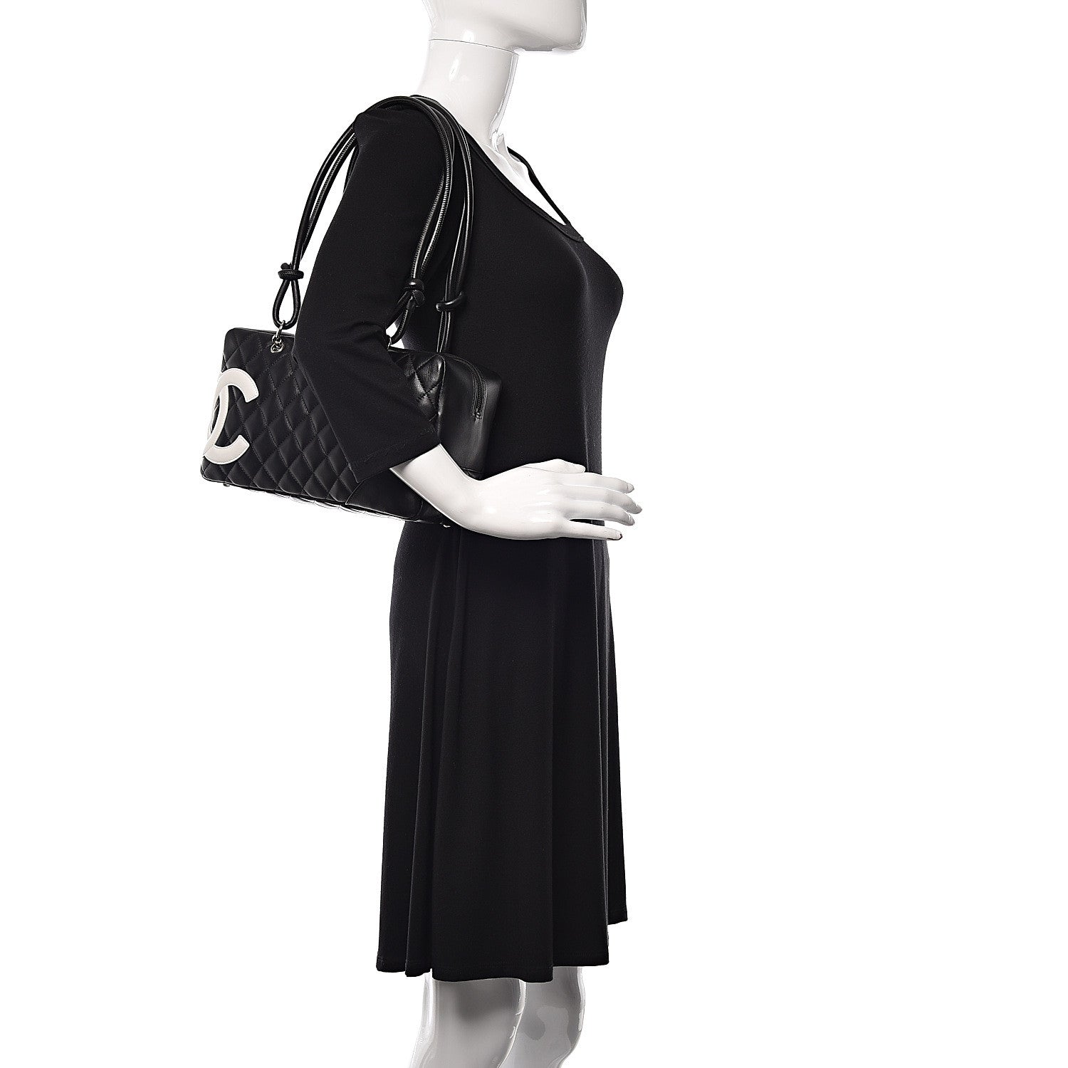 Chanel Calfskin Quilted Large Cambon Bowler Black White 2 of 11