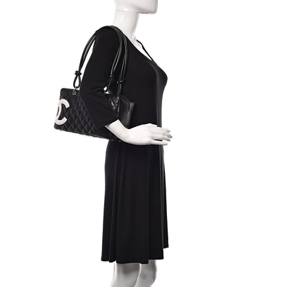 Chanel Calfskin Quilted Large Cambon Bowler Black White 2 of 11