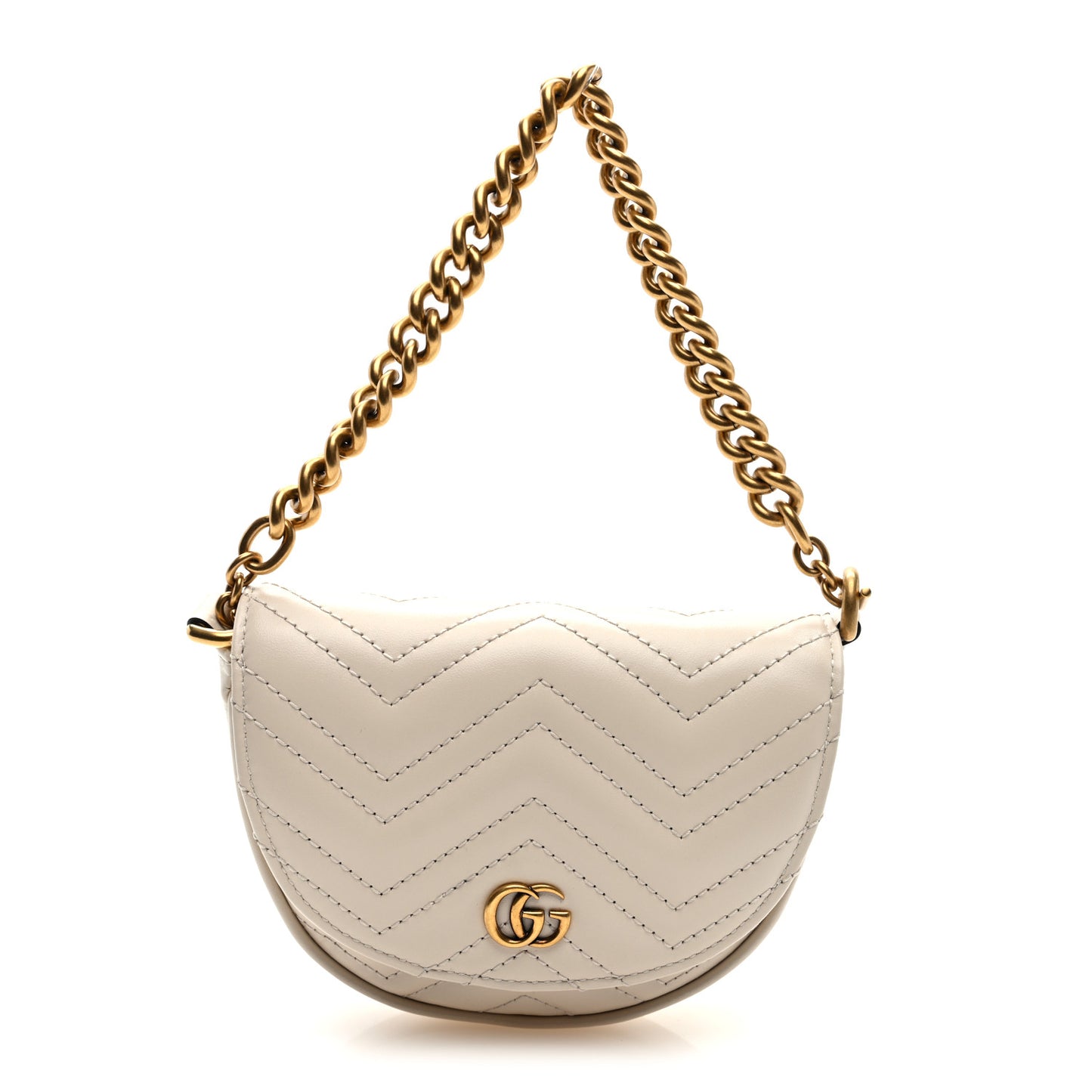 Calfskin Matelasse Mini GG Marmont Chain Belt Bag Mystic White