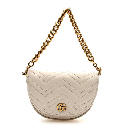 Gucci Calfskin Matelasse Mini GG Marmont Chain Belt Bag Mystic White 1 of 10