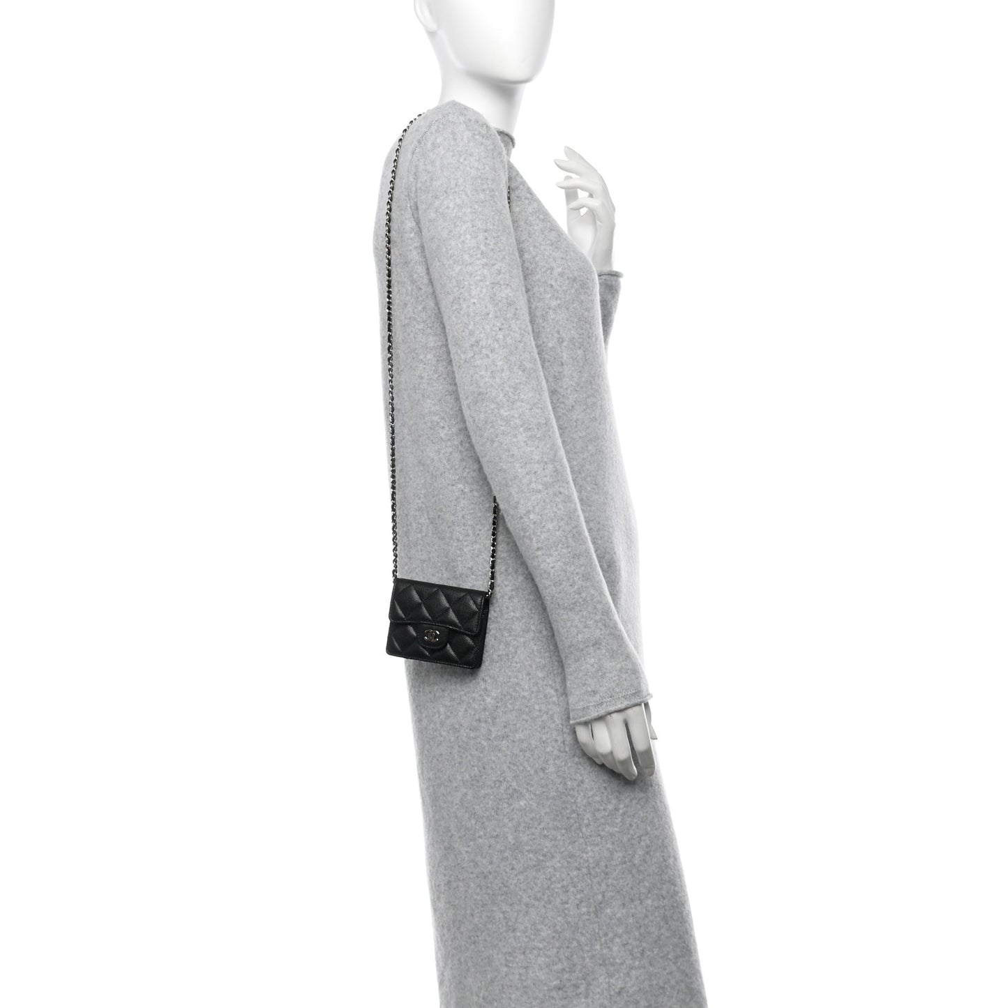 Caviar Quilted Flap Card Holder On Chain Black