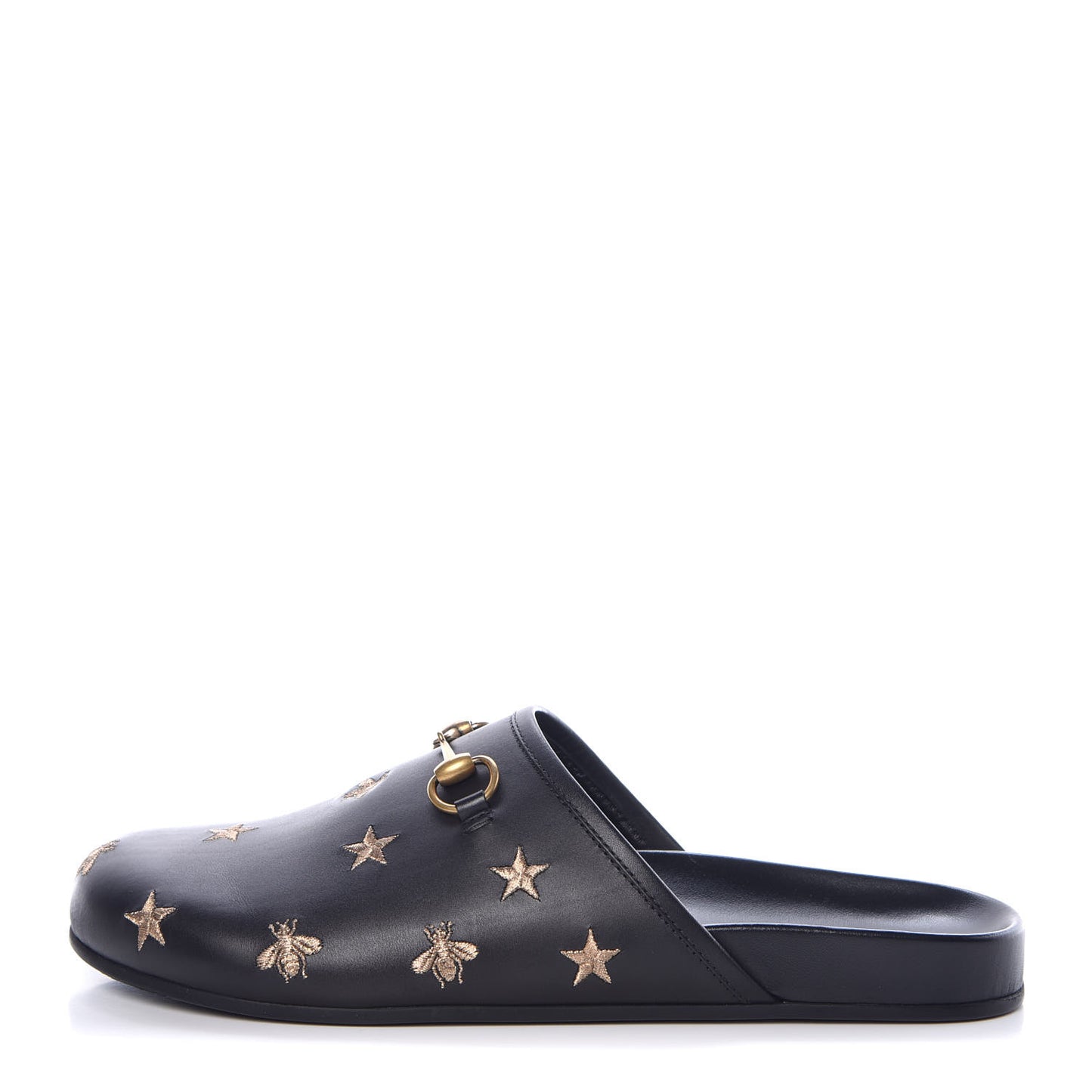 Calfskin Bee Star Embroidered Mens Horsebit River Slippers 12 Black
