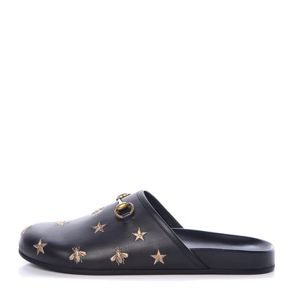 Gucci Calfskin Bee Star Embroidered Mens Horsebit River Slippers 12 Black 1 of 9