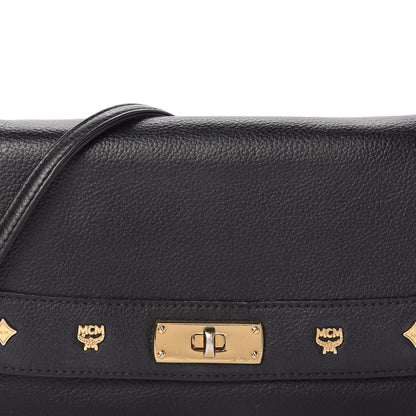 MCM Calfskin Studded Shoulder Bag Black 9 of 10