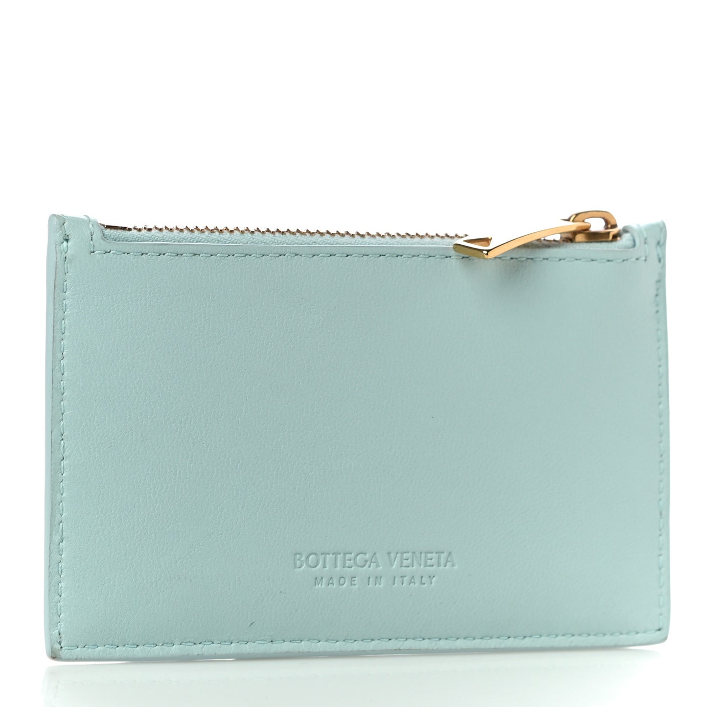 Calfskin Intrecciato Zip Card Holder Teal Washed
