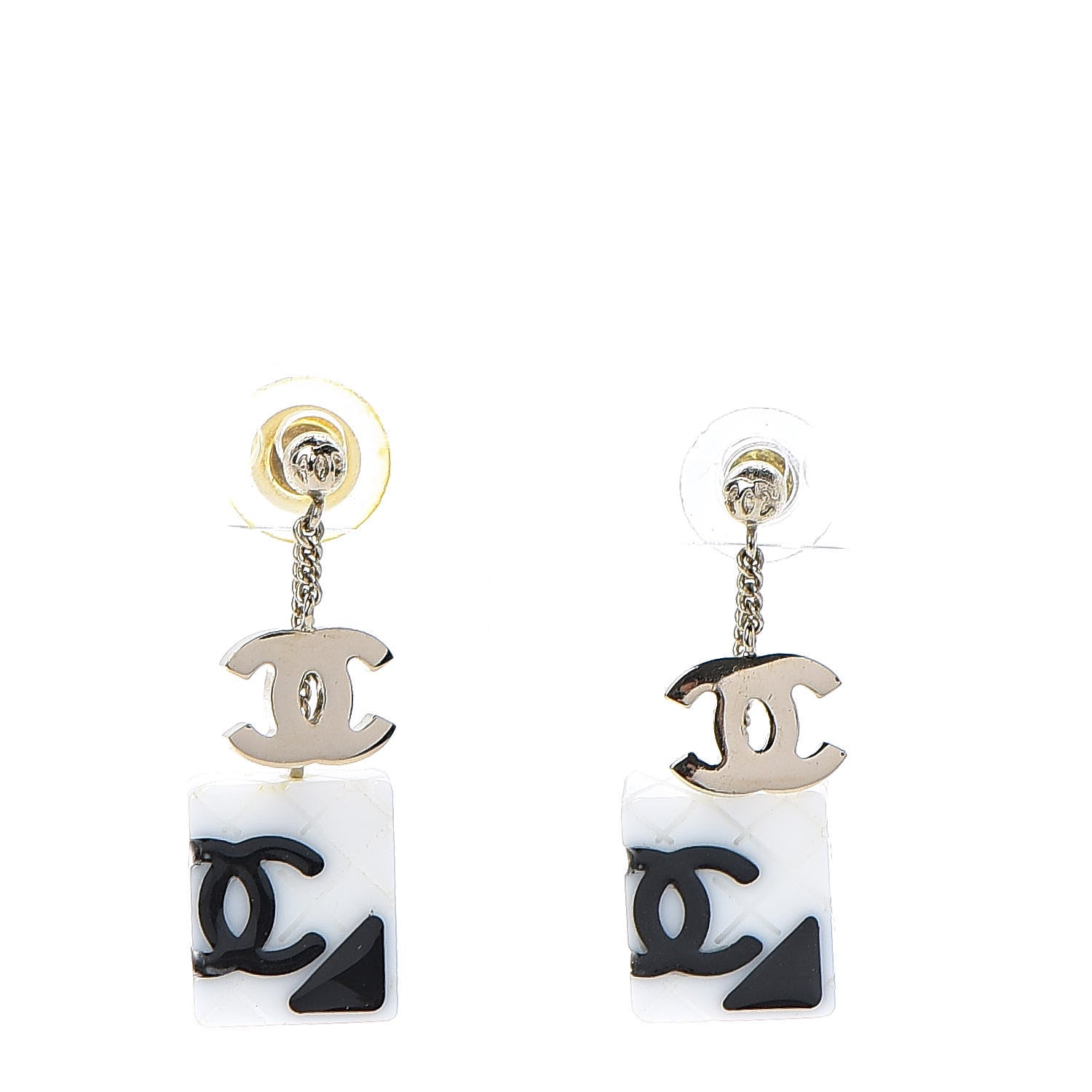 Chanel CC Cambon Drop Earrings White Black Gold 1 of 5