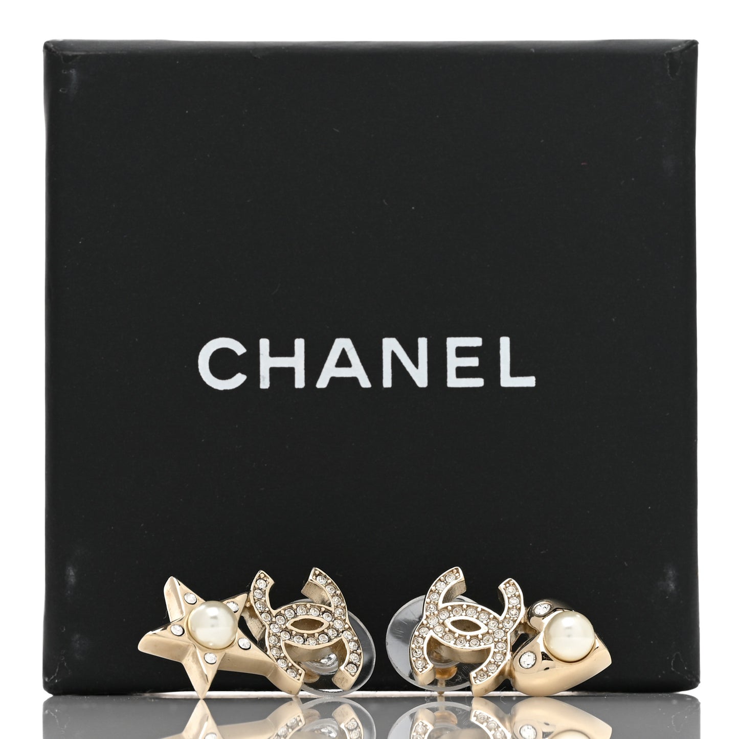 Crystal Pearl Charming Winter CC Star Heart Earrings Gold