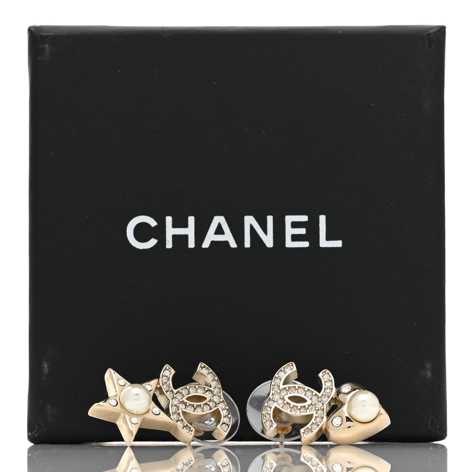 Chanel Crystal Pearl Charming Winter CC Star Heart Earrings Gold 5 of 5