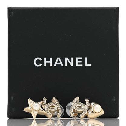 Chanel Crystal Pearl Charming Winter CC Star Heart Earrings Gold 5 of 5