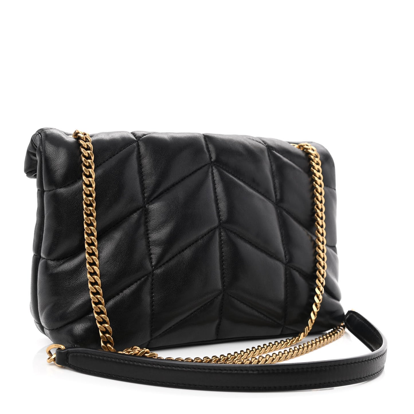 Lambskin Quilted Toy Loulou Puffer Monogram Chain Satchel Black