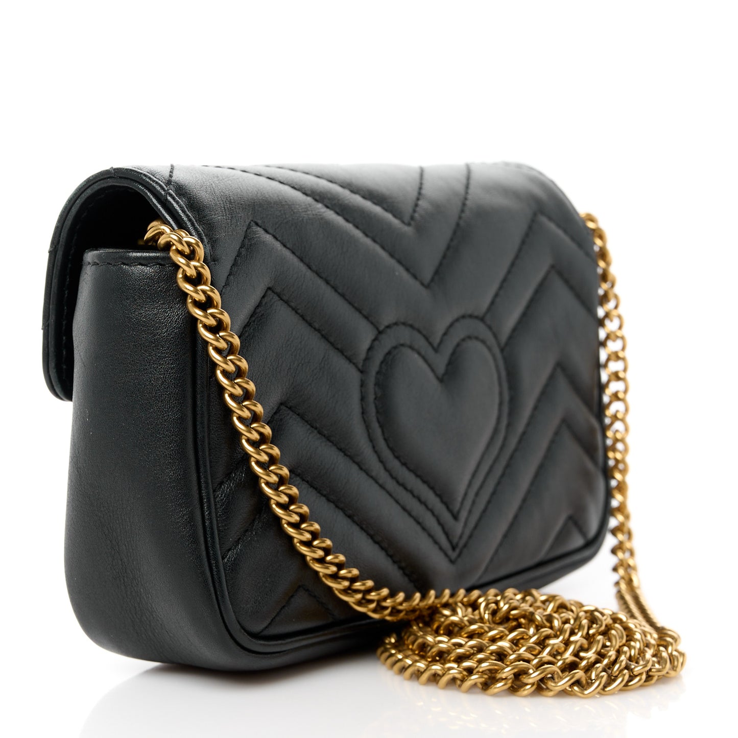 Calfskin Matelasse Super Mini GG Marmont Shoulder Bag Black