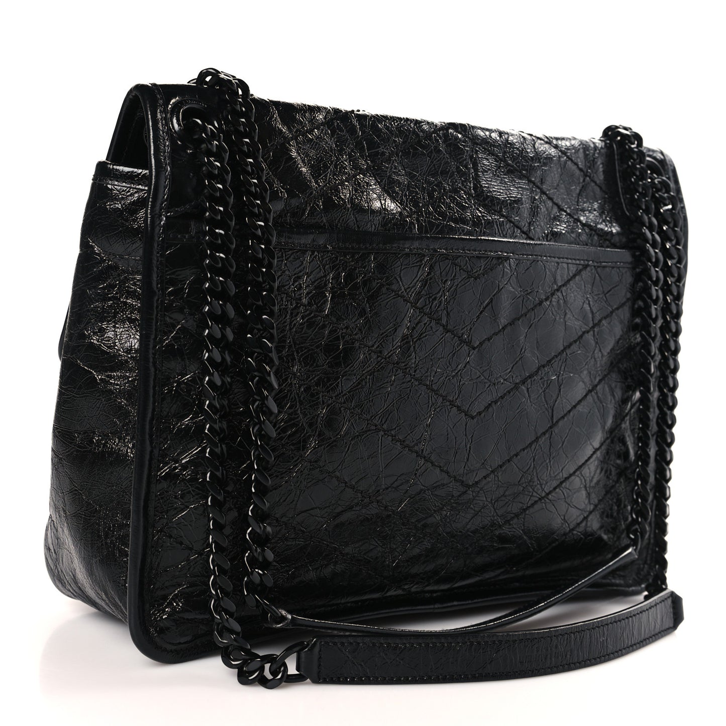 Crinkled Calfskin Matelasse Monogram Medium Niki Chain Satchel Black