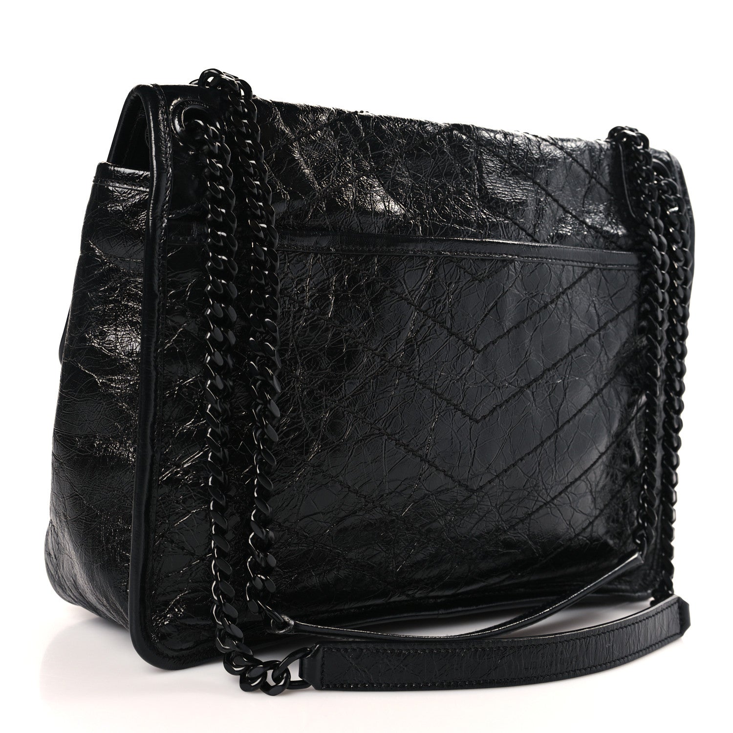 Saint Laurent Crinkled Calfskin Matelasse Monogram Medium Niki Chain Satchel Black 3 of 8