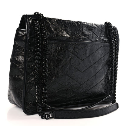 Saint Laurent Crinkled Calfskin Matelasse Monogram Medium Niki Chain Satchel Black 3 of 8