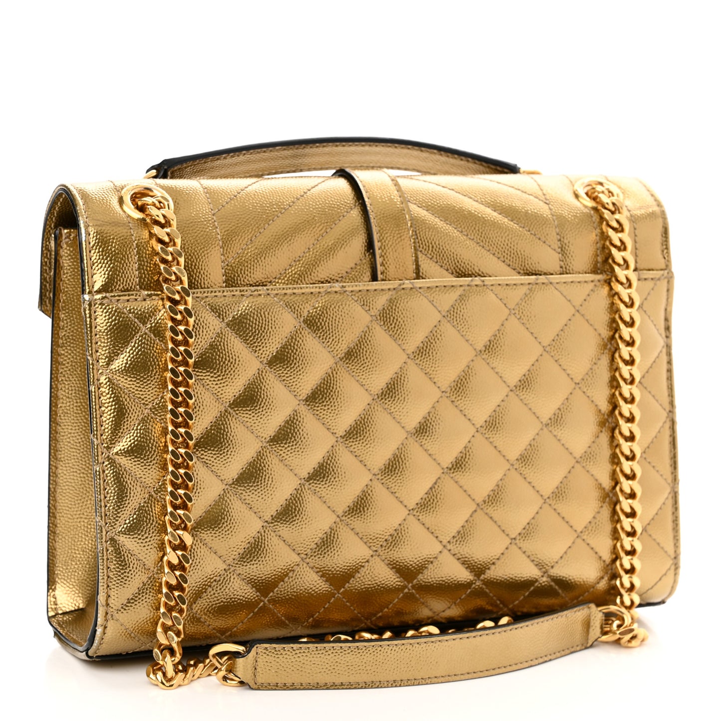 Metallic Grain De Poudre Textured Mixed Matelasse Triquilt Medium Monogram Satchel Gold