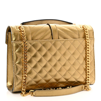 Saint Laurent Metallic Grain De Poudre Textured Mixed Matelasse Triquilt Medium Monogram Satchel Gold 3 of 9