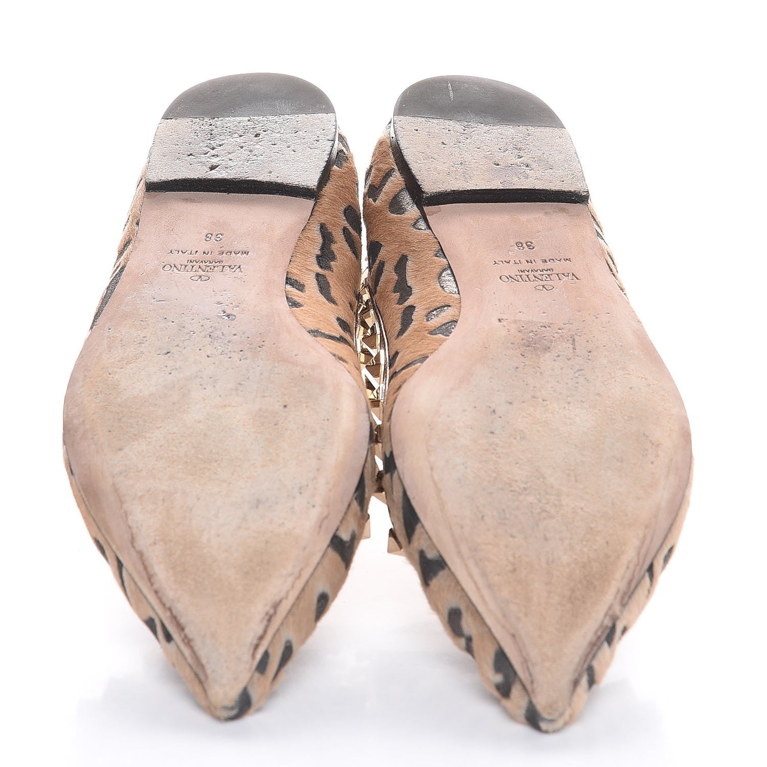 Valentino Garavani Calf Hair Leopard Print Rockstud Ballerina Flats 38 Fucile Al Campion 16 of 23