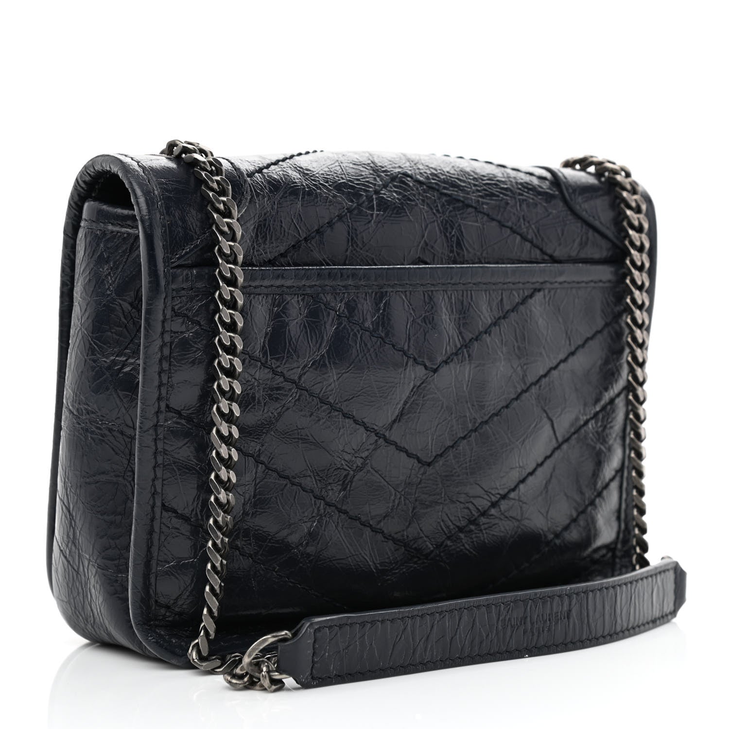 Saint Laurent Crinkled Calfskin Matelasse Monogram Niki Chain Wallet Deep Marine 2 of 10