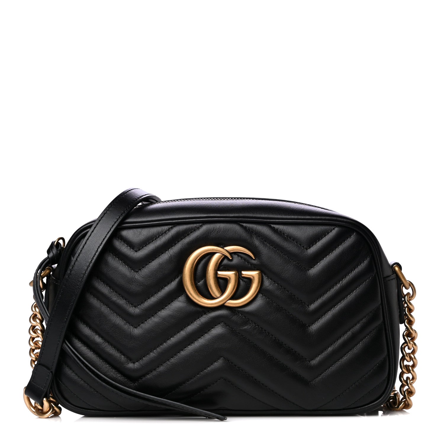 Gucci Calfskin Matelasse Small GG Marmont Chain Shoulder Bag Black 1 of 10