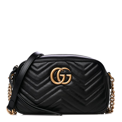 Gucci Calfskin Matelasse Small GG Marmont Chain Shoulder Bag Black 1 of 10