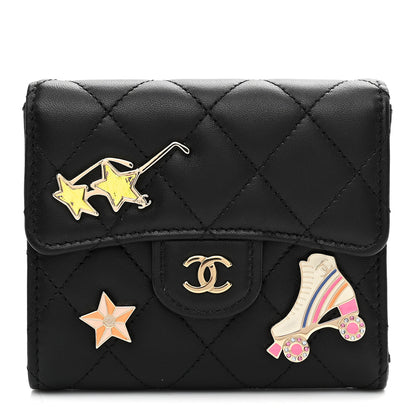 Chanel Lambskin Enamel Quilted Roller Skate Compact Flap Wallet Black 1 of 9