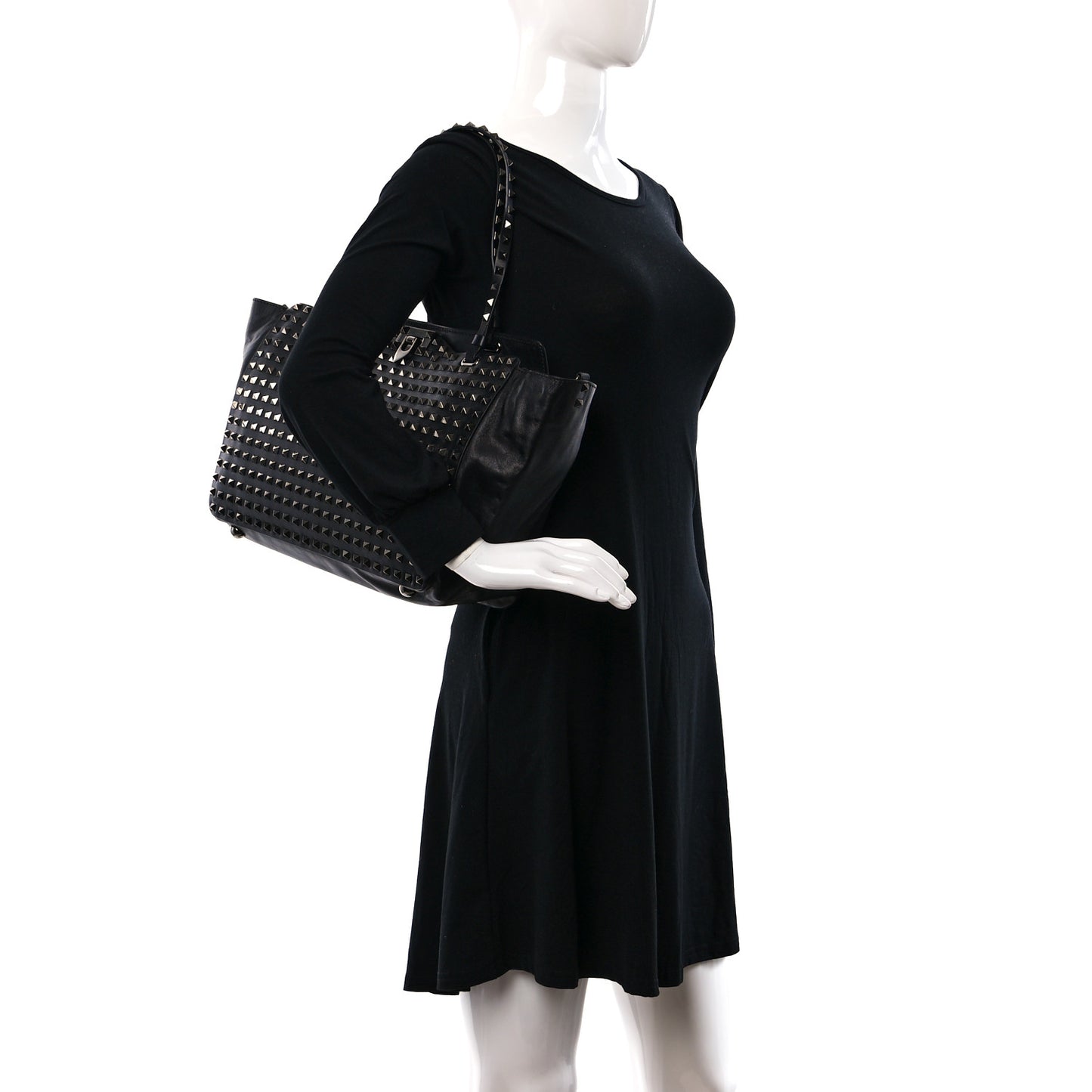 Vitello Medium Rockstud All Over Tote Black