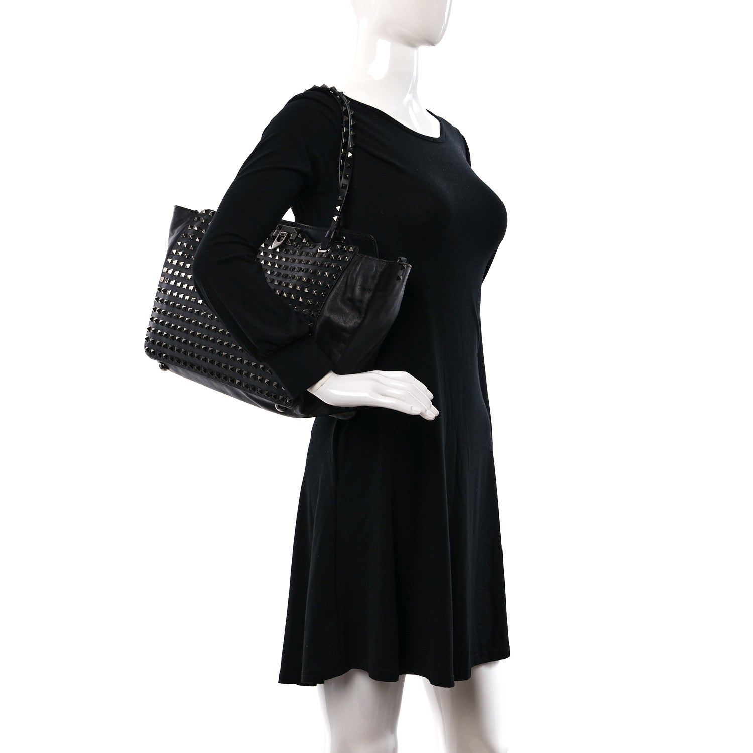 Valentino Garavani Vitello Medium Rockstud All Over Tote Black 2 of 8