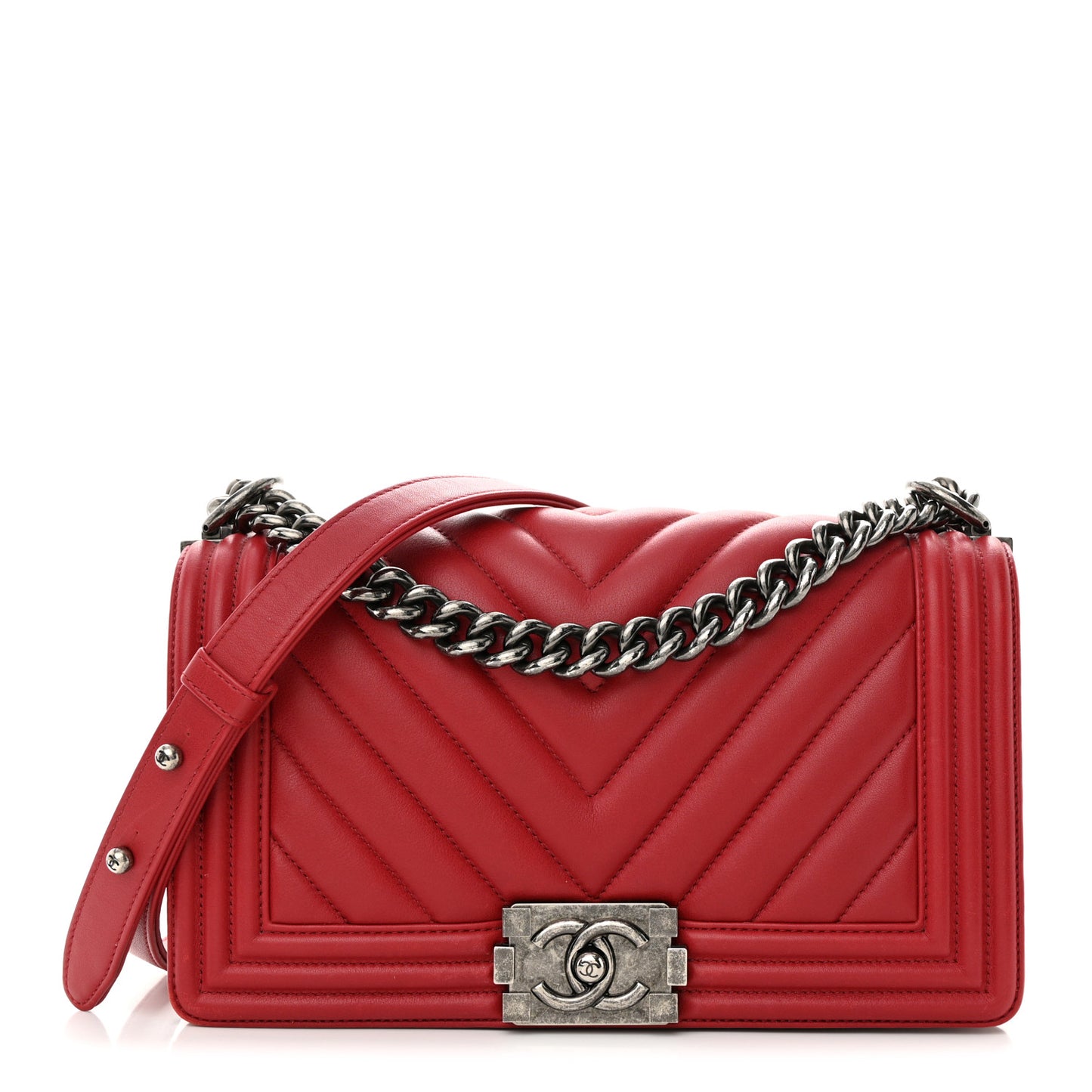 Lambskin Chevron Quilted Medium Boy Flap Dark Red